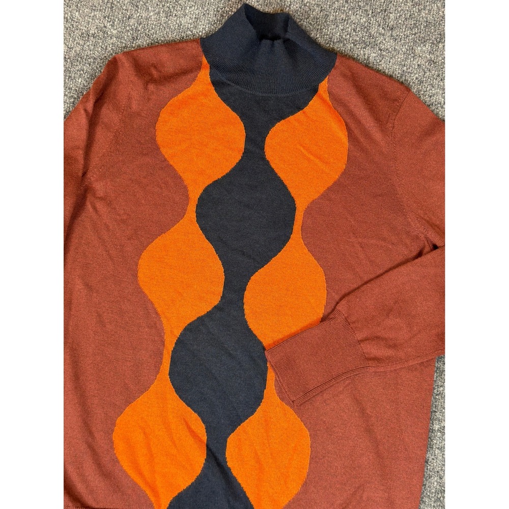 Uniqlo Marimekko Wool Blend Mock Neck Sweater Rust Orange Navy XL 426549